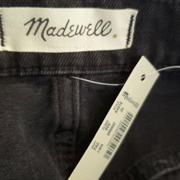 Madewell A Line Raw Hem Notched Cutout Black Denim Jean Mini Skirt Size 26 - Picture 14 of 16